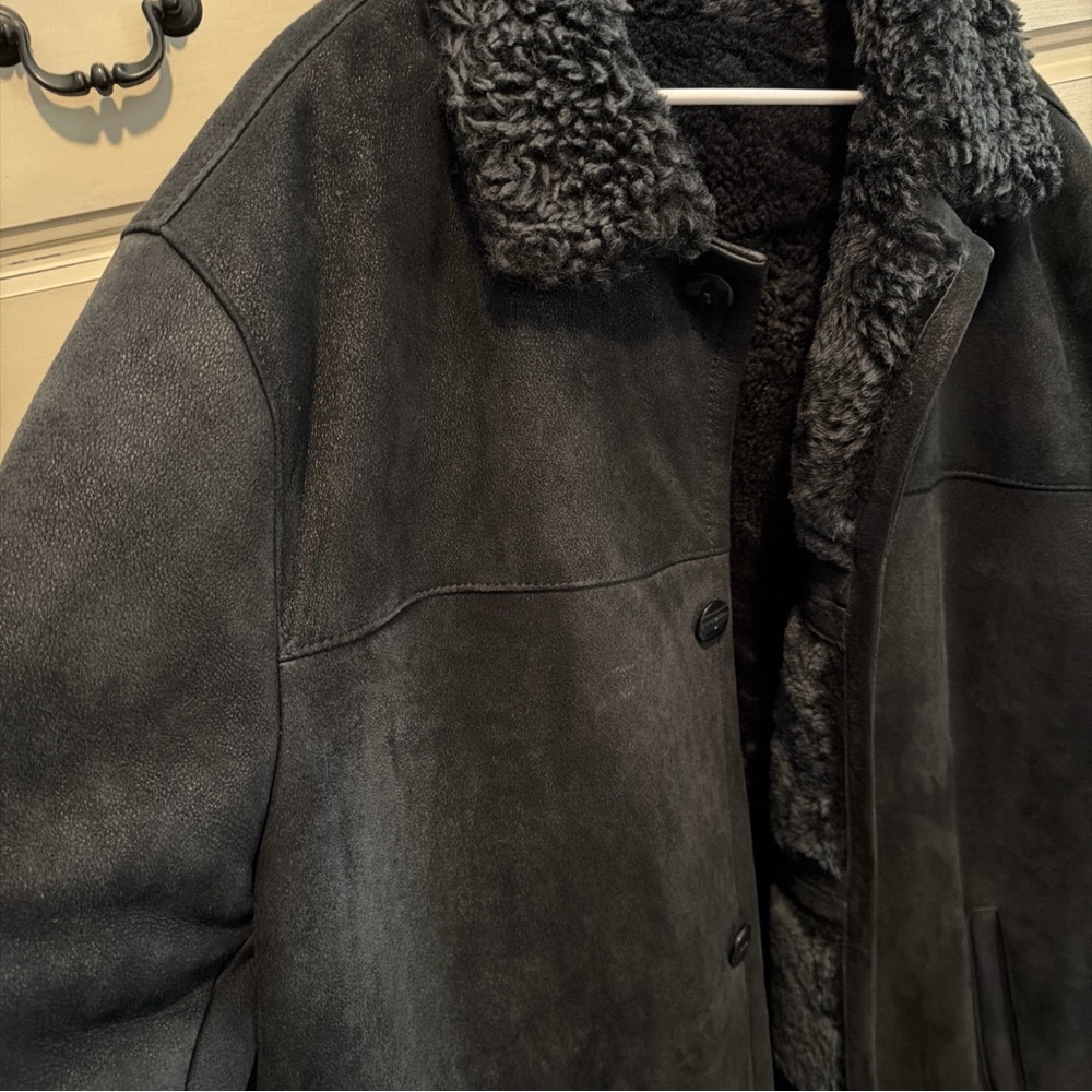 Vintage Nicole Miller New York Dyed Shearling Leather Coat XL - Picture 3 of 8